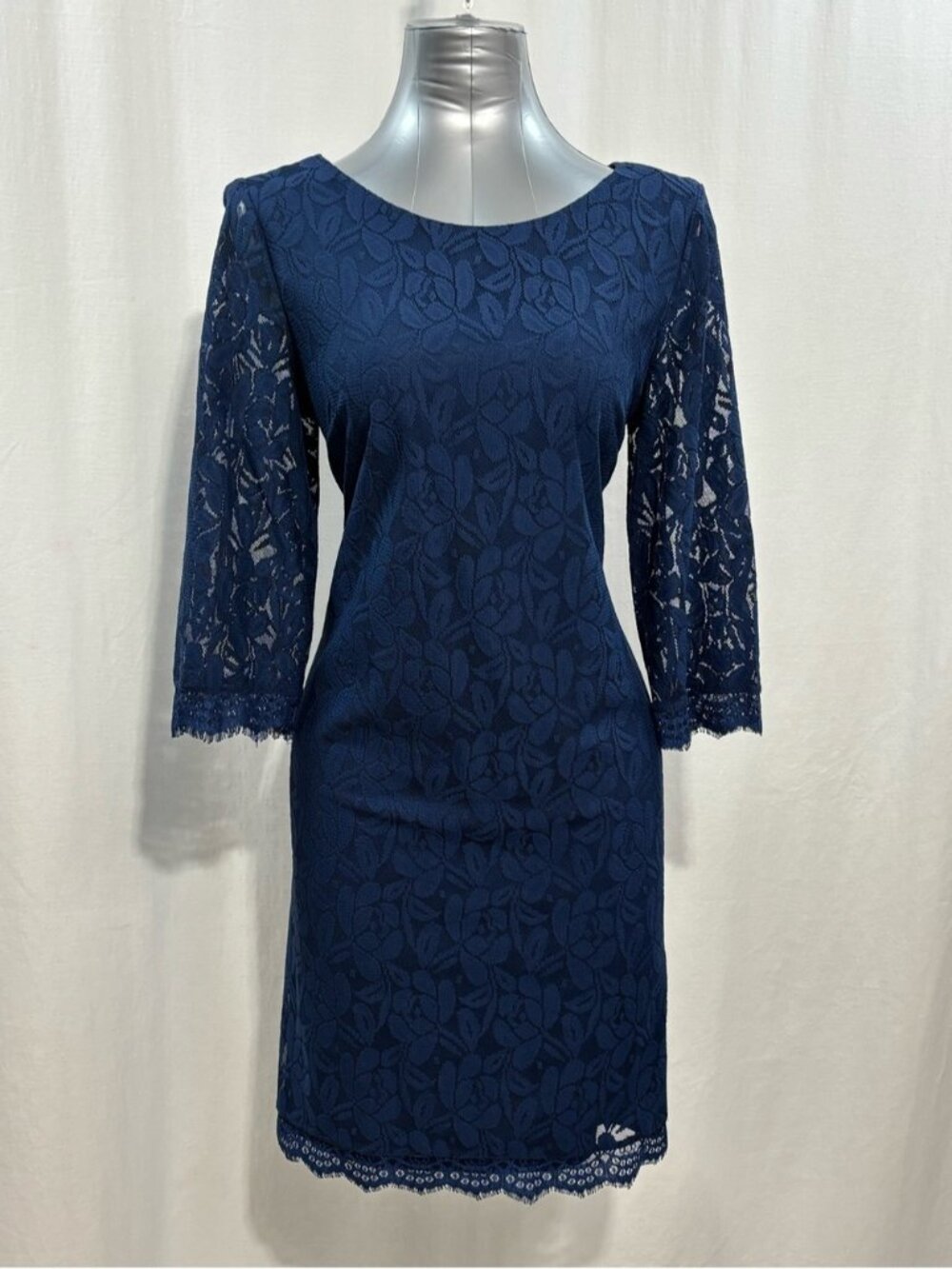 London Times Navy Lace Midi Dress